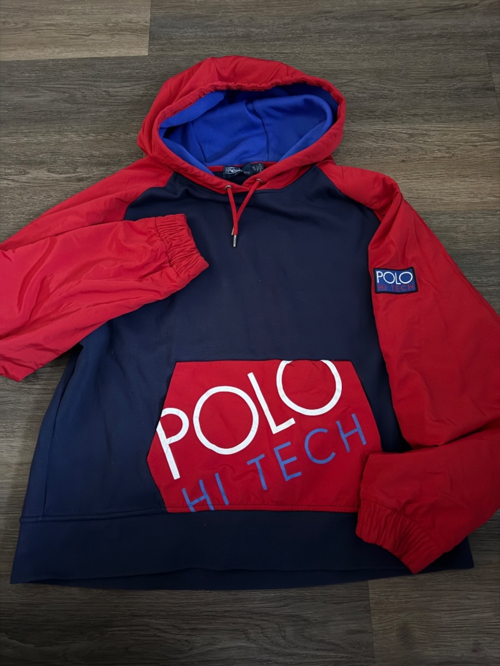 POLO Ralph Lauren Hi Tech Pullover Hoodie Size XXL Red Blue Blue Pockets